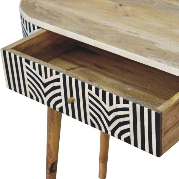Wyld Haus Honolulu Monochrome Black and White Bone Inlay Console Table with Storage Drawer