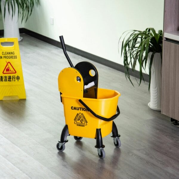 Dyzi 26L Mop Bucket with Wringer Handle and Castor Wheels Yellow