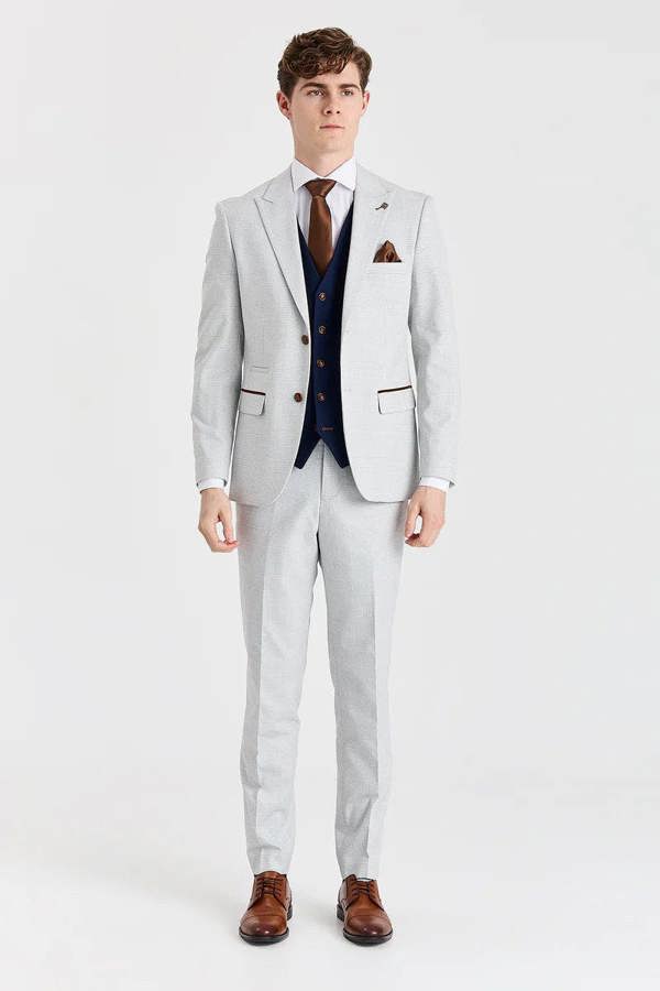 Paul Andrew Mark Stone Suit with Mayfair Navy Waistcoat