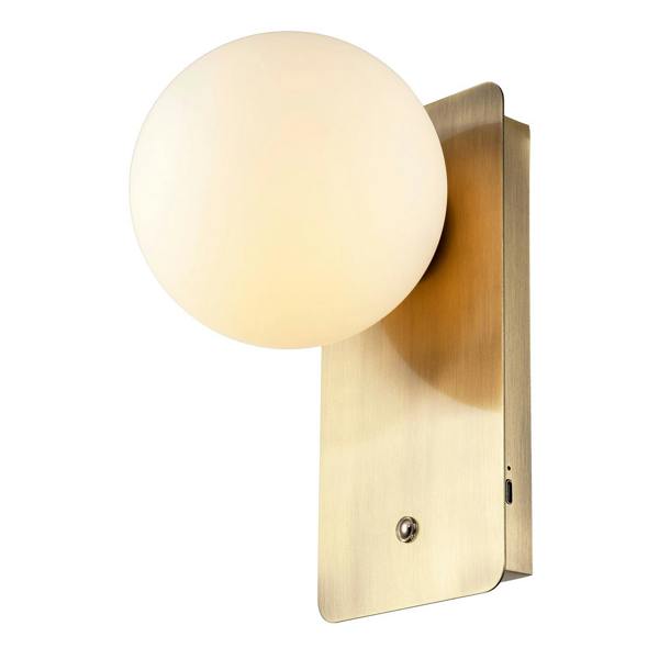 Antique Brass Rechargeable Wall Light with Opal Globe Glass Shade Image 8