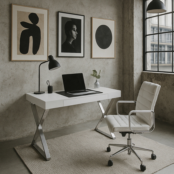Centurion Supports ADONIS Gloss White and Chrome Legs Ergonomic Home Office Luxury Modern Desk