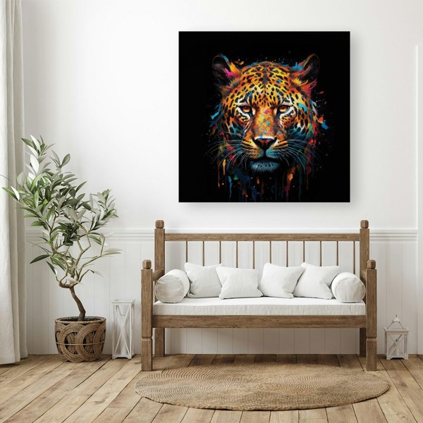 Warren Reed Splash Art Leopard Face Canvas