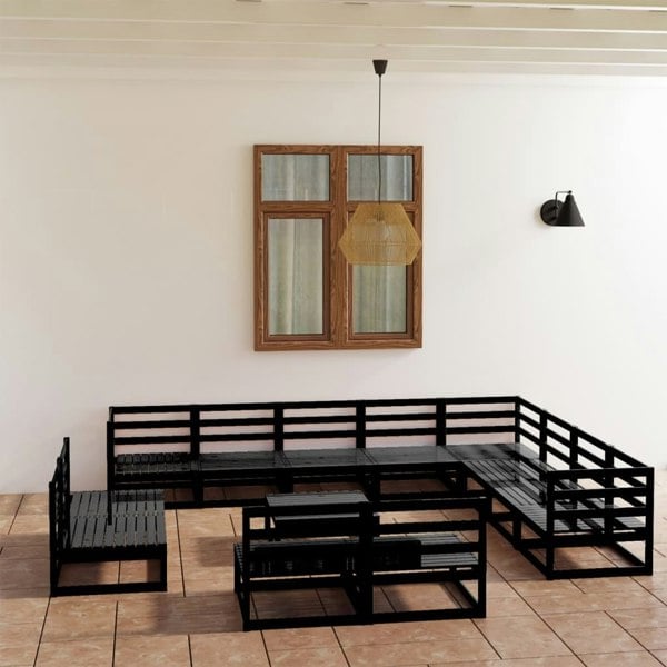 Berkfield 13 Piece Garden Lounge Set Black Solid Pinewood