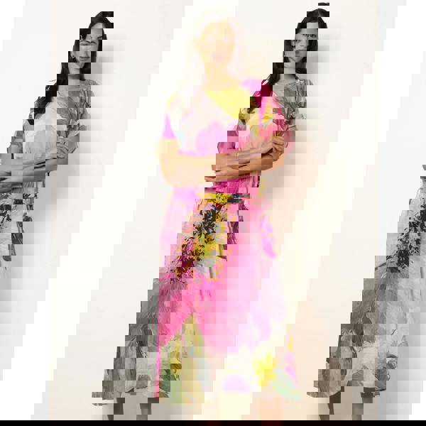 Blue Vanilla Painterly Floral Tie Waist Midi Dress