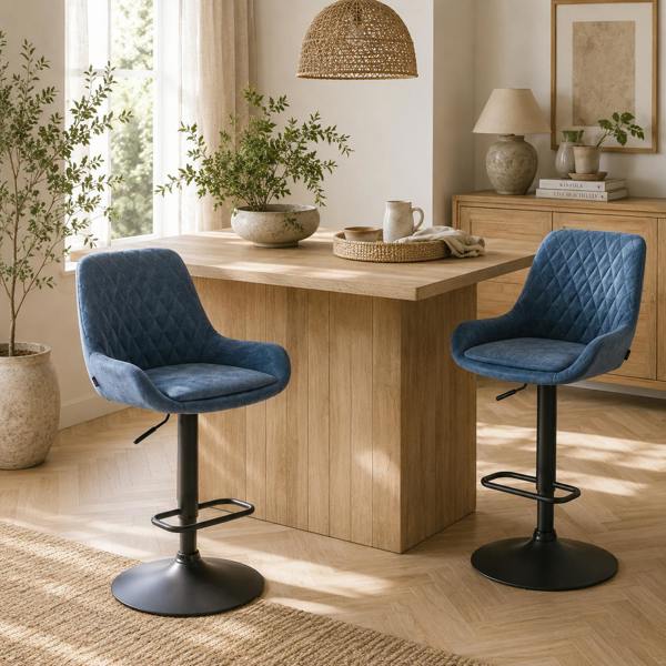 Wyld Haus Sekamo Set Of 2 Dark Blue Faux Leather Retro Bar Chairs