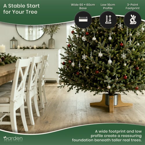 Wonder Christmas Tree Stand with Water Tank, Fits Trees up to 2.6m, 3 Clamp Screws for 50-110mm Trunks, Silver Steel Base
