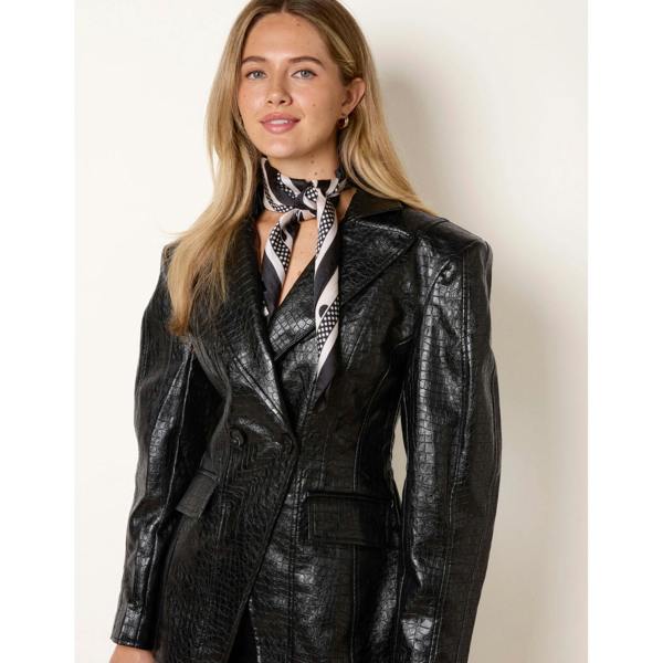 Blue Vanilla PU Leather Croc Shoulder Pad Blazer