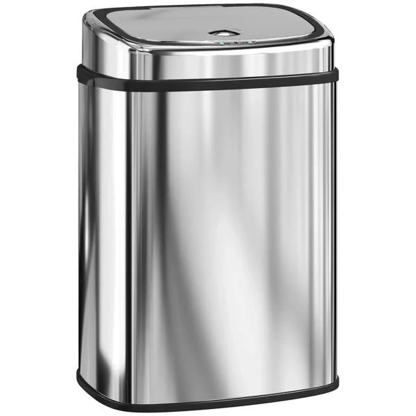 50L stainless steel sensor trash bin, silver tone, round with close lid