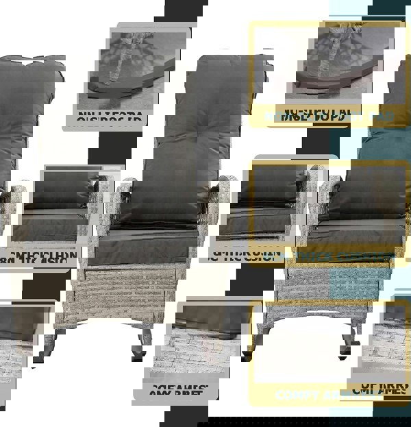 Furniture One Patio Rattan Rocking Chair, Wicker Rocking Armchair with Soft Cushion, All-Weather Steel Frame Relaxer Rocker Chair