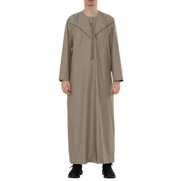 HM10 - Men's Emirati Omani Zipped Embroidery Thobe - Beige - Thobez - 8