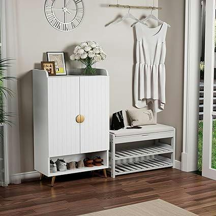HYGRAD BUILT TO SURVIVE Modern Hallway Shoe Storage Cabinet, 2 Doors – Grey or White | HYGRAD®