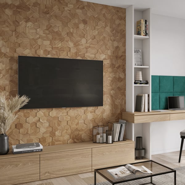 Wallsupply UltraWood Hexagon Solid Teak Wood Panels, Wall Cladding 3D Interlocking Tiles, 10pcs 0.38m²