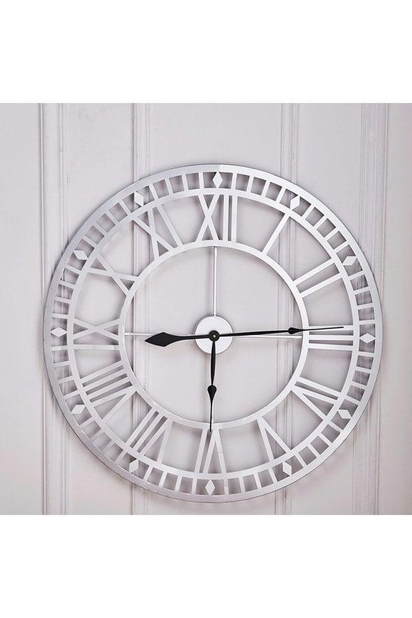 Living and Home 80cm Dia Silver Roman Numerals Metal Wall Clock