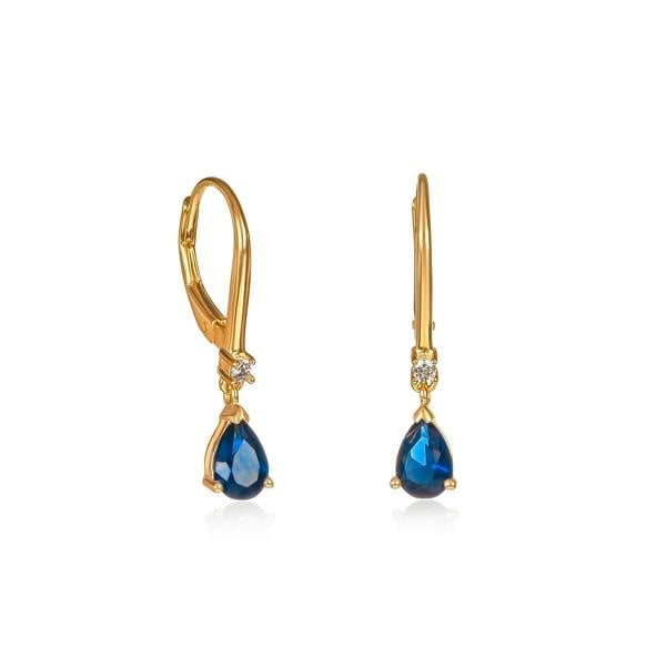 namana Gold Plated Sterling Silver Blue Pear Drop Cubic Zirconia Leverback Dangle Earrings