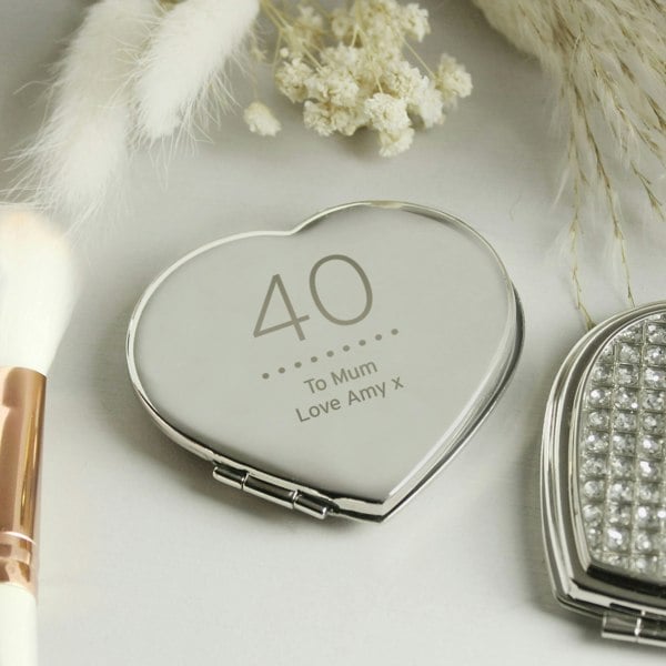 Personalised Memento Company Personalised Birthday Big Age Diamante Heart Compact Mirror