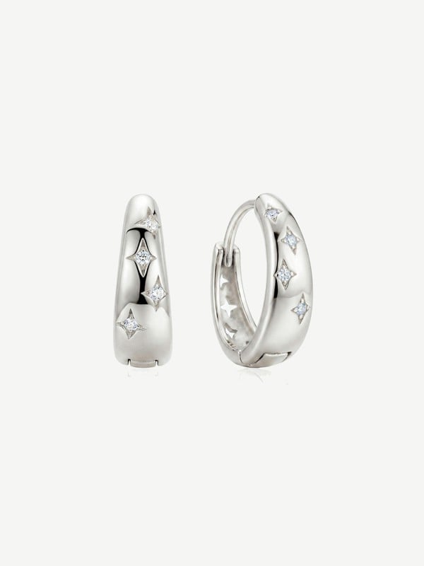 MUCHV Starburst Huggie Hoop Earrings - Silver