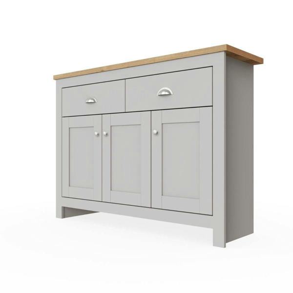Timber Art Design Lisbon Sideboard 3 Doors 2 Drawers Buffet Storage Cabinet Cupboard Light Grey