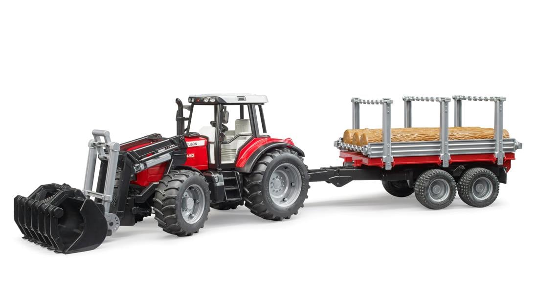 Bruder Massey Ferguson 7480 with frontloader and timber trailer Construction Loader Model
