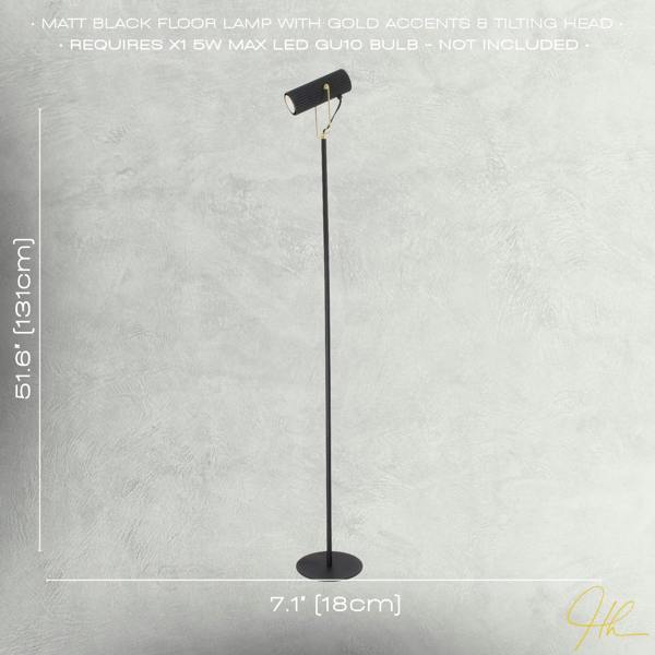 Modern Spot Floor Lamp in Matte Black and Gold with Adjustable Head Image 7