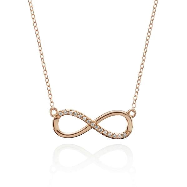 Rose Gold Plated Sterling Silver Infinity Necklace with Cubic Zirconia - namana.london