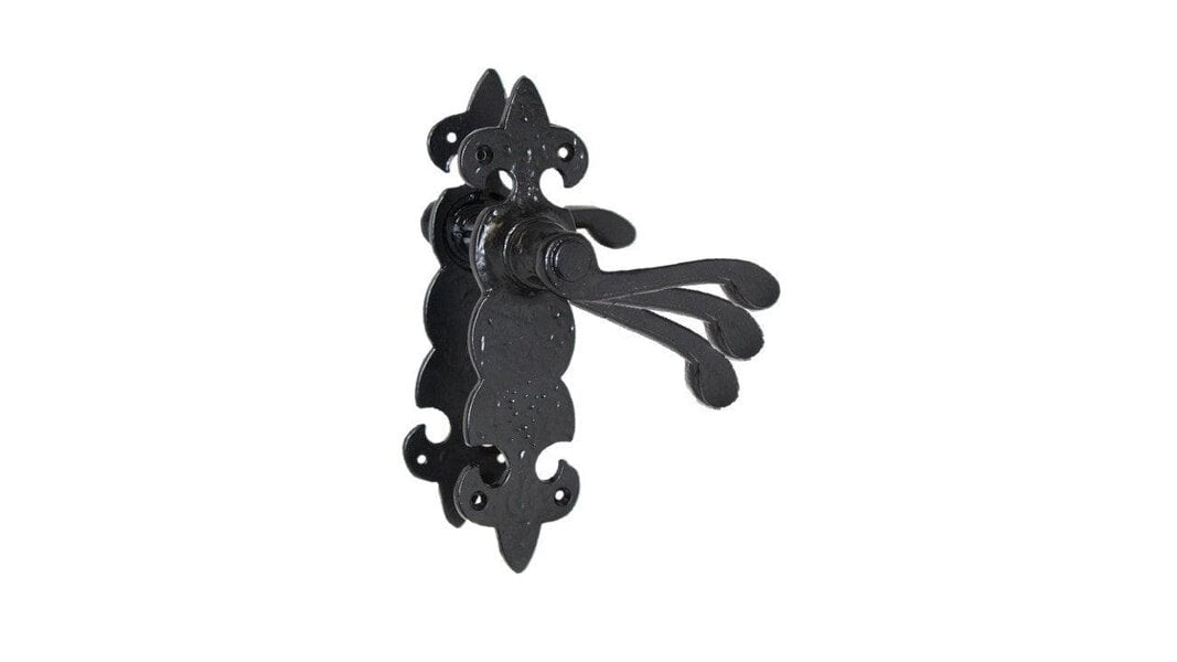 EDH Door Hardware Black Cast Iron Fleur-de-Lys Lever Door Handles Antique Latch Handles+Latch Sets