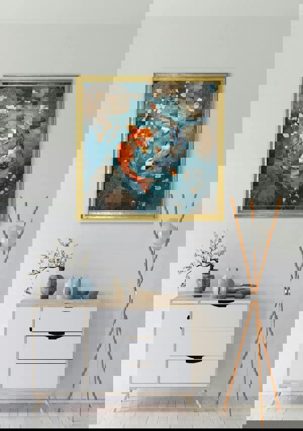 Exceptional Art Japanese Koi Carp Dusk - Gold Hurstwood Square Frame