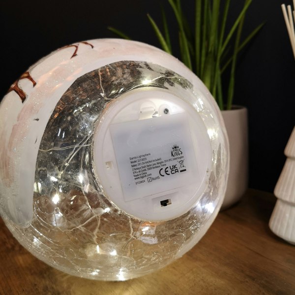 Samuel Alexander 20cm Battery Operated Warm White LED Crackle Effect Ball Christmas Decoration with Santa