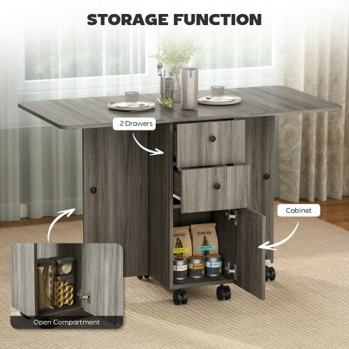 Wyld Haus Todiralo Wooden Grey Drop Leaf Dining Table With Built In Storage For 6