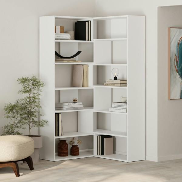 Decortie Molly Corner Bookcase 5 Tier Wall Mounted 178.6x93.6x29.6cm