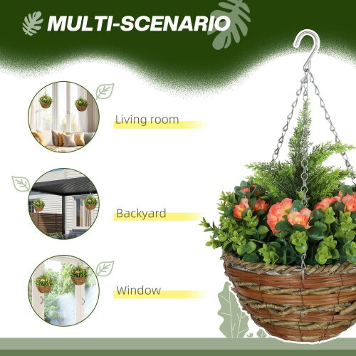 Wyld Haus Conivi Set Of 2 Artificial Lisianthus Hanging Flower Pots In Orange And Green