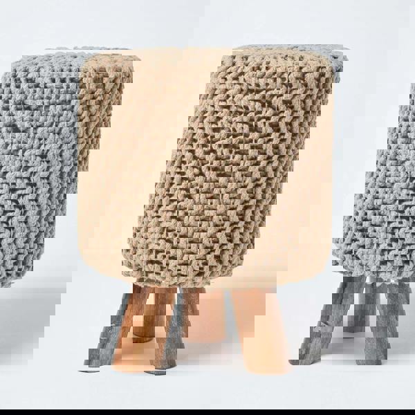 HOMESCAPES Tall Cotton Knitted Footstool on Legs