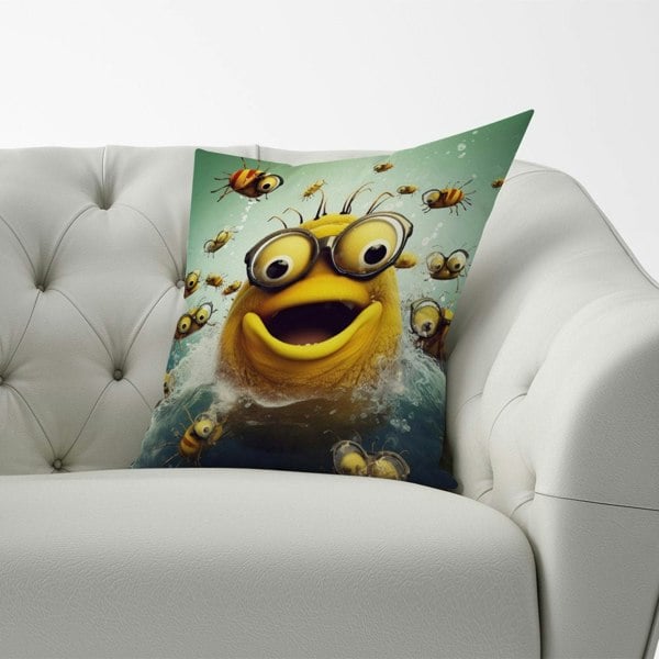 Warren Reed Happy Worm And Bees Splashart Cushions