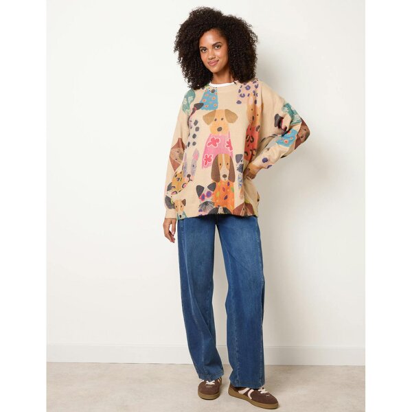 Blue Vanilla Multicolor Dog Print Jumper