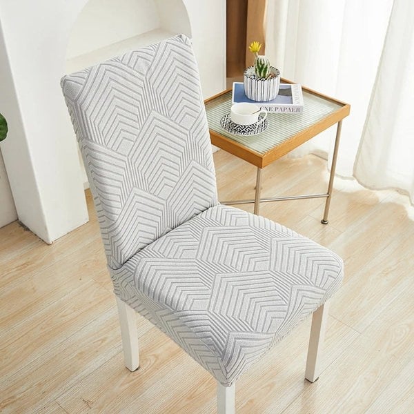 Anyseat Chair Cover Light Grey Geometric Lines Design with Elastic Material for Dining Room Kitchen Wedding Hotel Banquet Restaurant