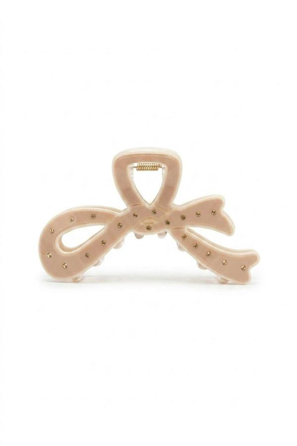 Delya Glossy Hair Claw Clip With Diamanté Stud Detail - Mocha_wb