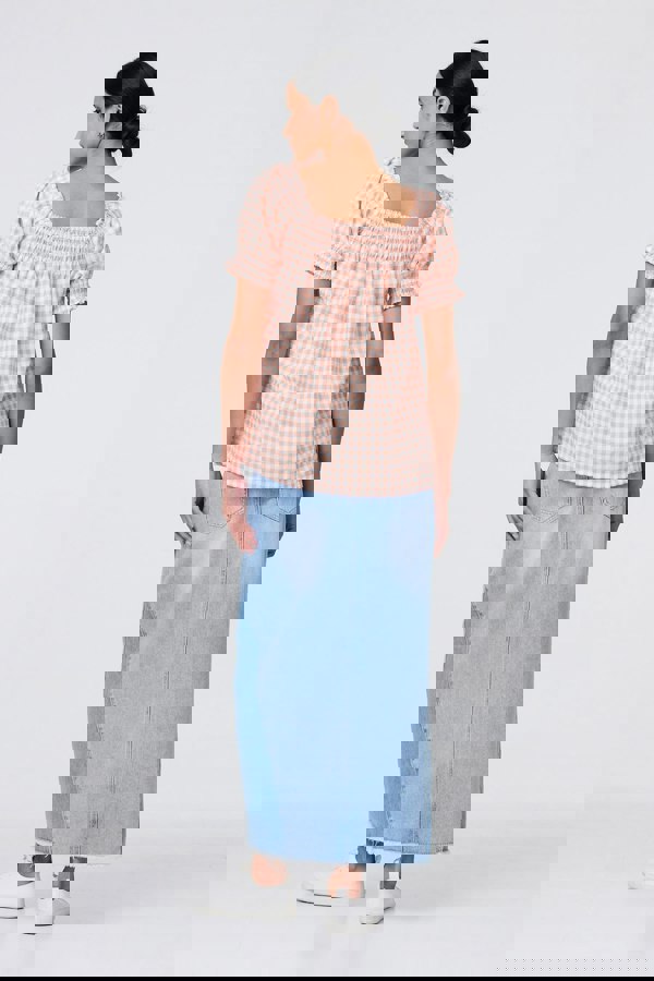 Pink | Gingham Check Puff Sleeve Blouse