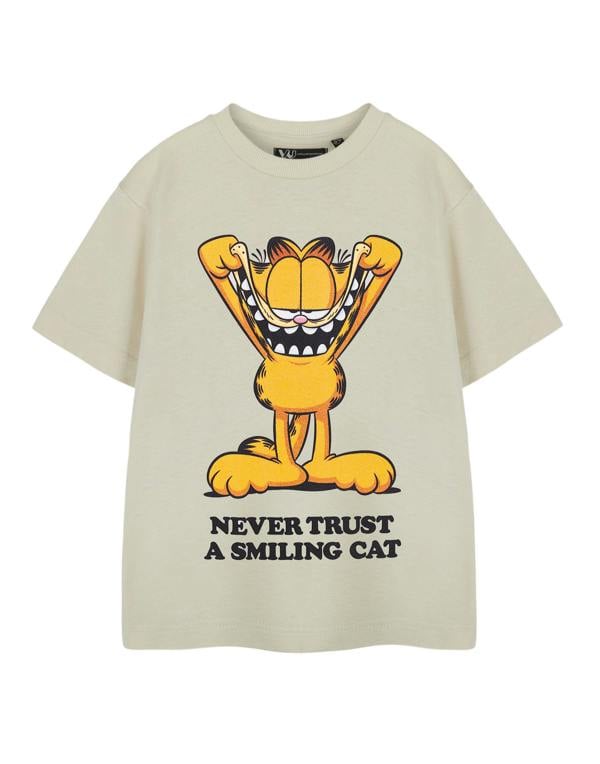Garfield Boys Beige Smiling Cat Short Sleeved T-Shirt