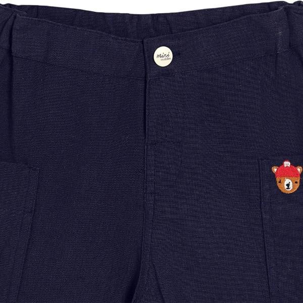 Baby Boys Solid Woven Pant, Navy Blue - Minicuddles