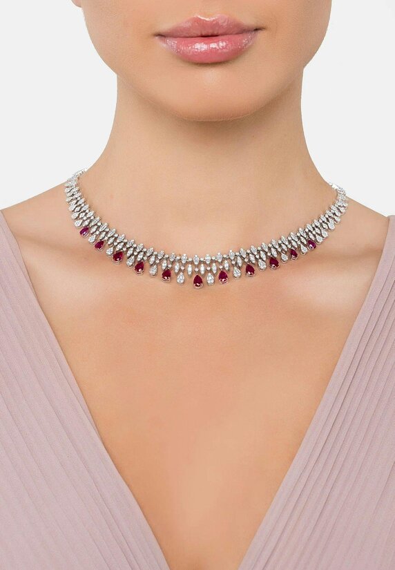 Latelita Duchess Ruby Statement Necklace Silver