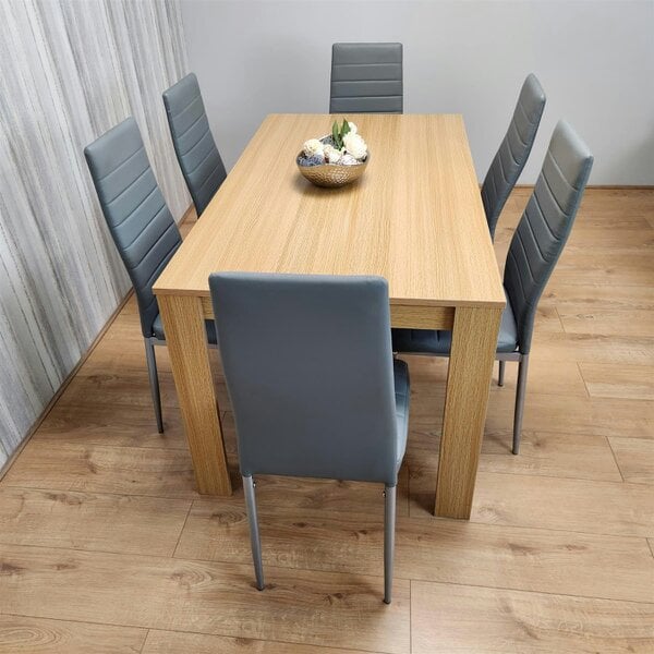 Kosy Koala Dining Set of 6 Dining Table and 6 Grey Faux leather Chairs Dinig Room Furniture