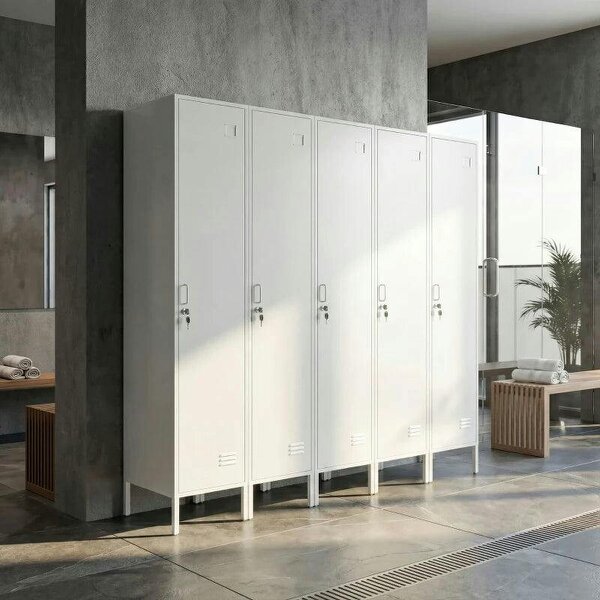 Metal Locker Cabinet with Hanging Rod, Lock and Key, Single Locker Storage Cabinet with Shelf, White