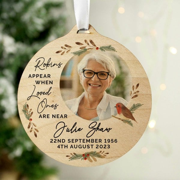 Personalised Memento Company Personalised Photo Upload Robin Memorial Wooden Decoration
