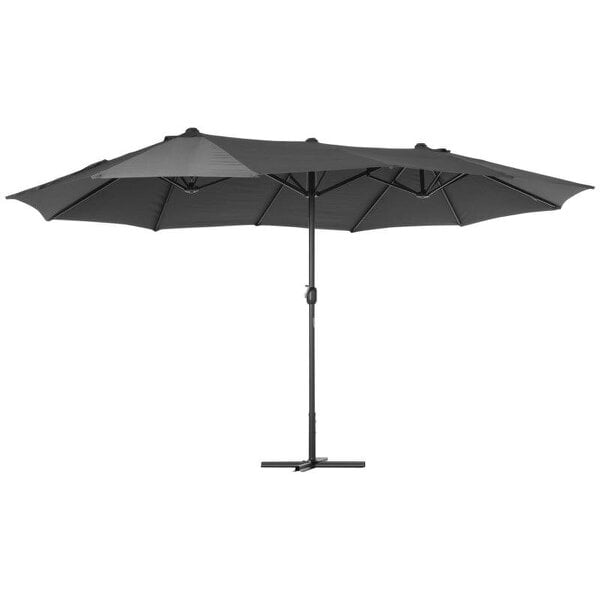 Bobobiy 4.6M Sun Umbrella Canopy Double-sided Crank Sun Shade w/ Cross Base Grey