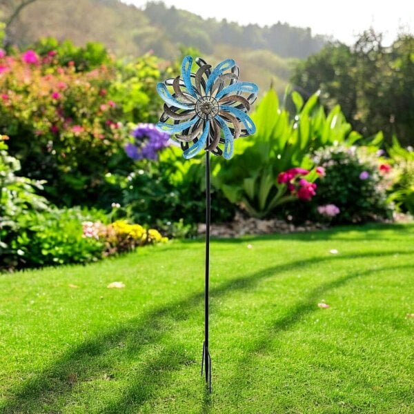 EDH Door Hardware Small Ocean Wave Vortex Wind Spinner Stake – 120 x 36 x 15 CM | Metal Kinetic Garden Wind Sculpture | Outdoor Yard Art