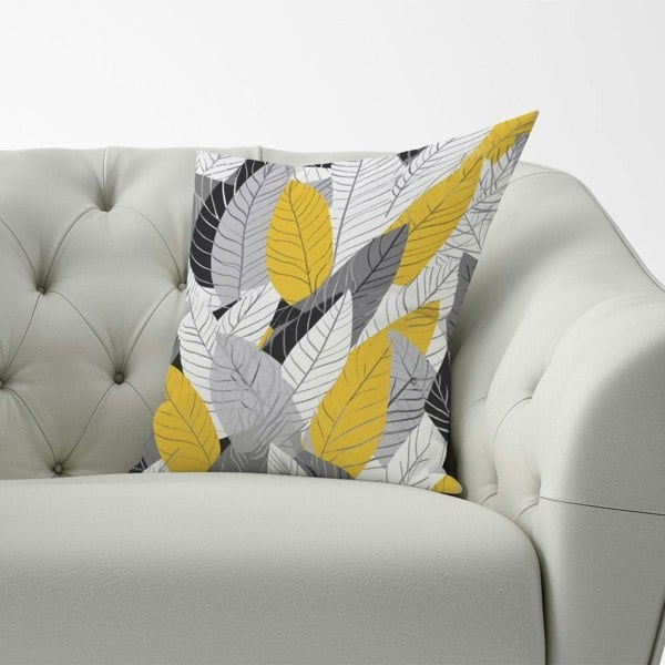 Warren Reed Yellow Grey Feather Leaves Cushions