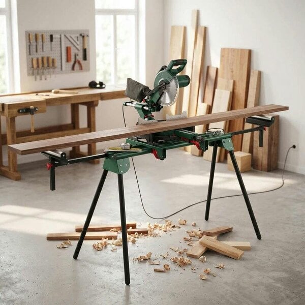 Universal Mitre Saw Stand with Adjustable Rollers and Support Arms, Portable Miter Saw Stand with Folding Legs - Green