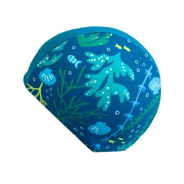 Fashy Junior Lycra Swim Cap in blue green seaweed pattern