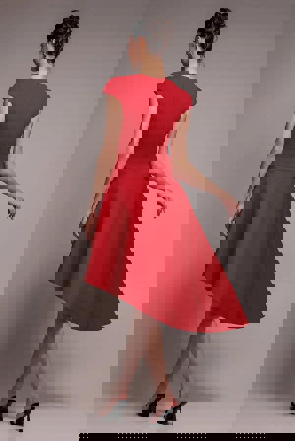 Cap Sleeve Skater High Low Midi Dress - Red DR5100