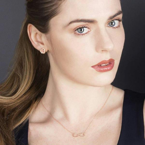 Rose Gold Plated Sterling Silver Infinity Necklace with Cubic Zirconia - namana.london