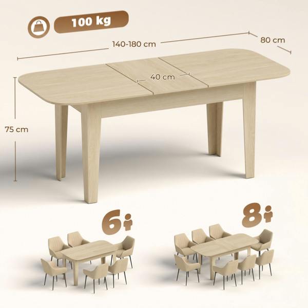 HOMCOM 140-180 cm Extendable Oval Dining Table for 4-6 Round Edges
